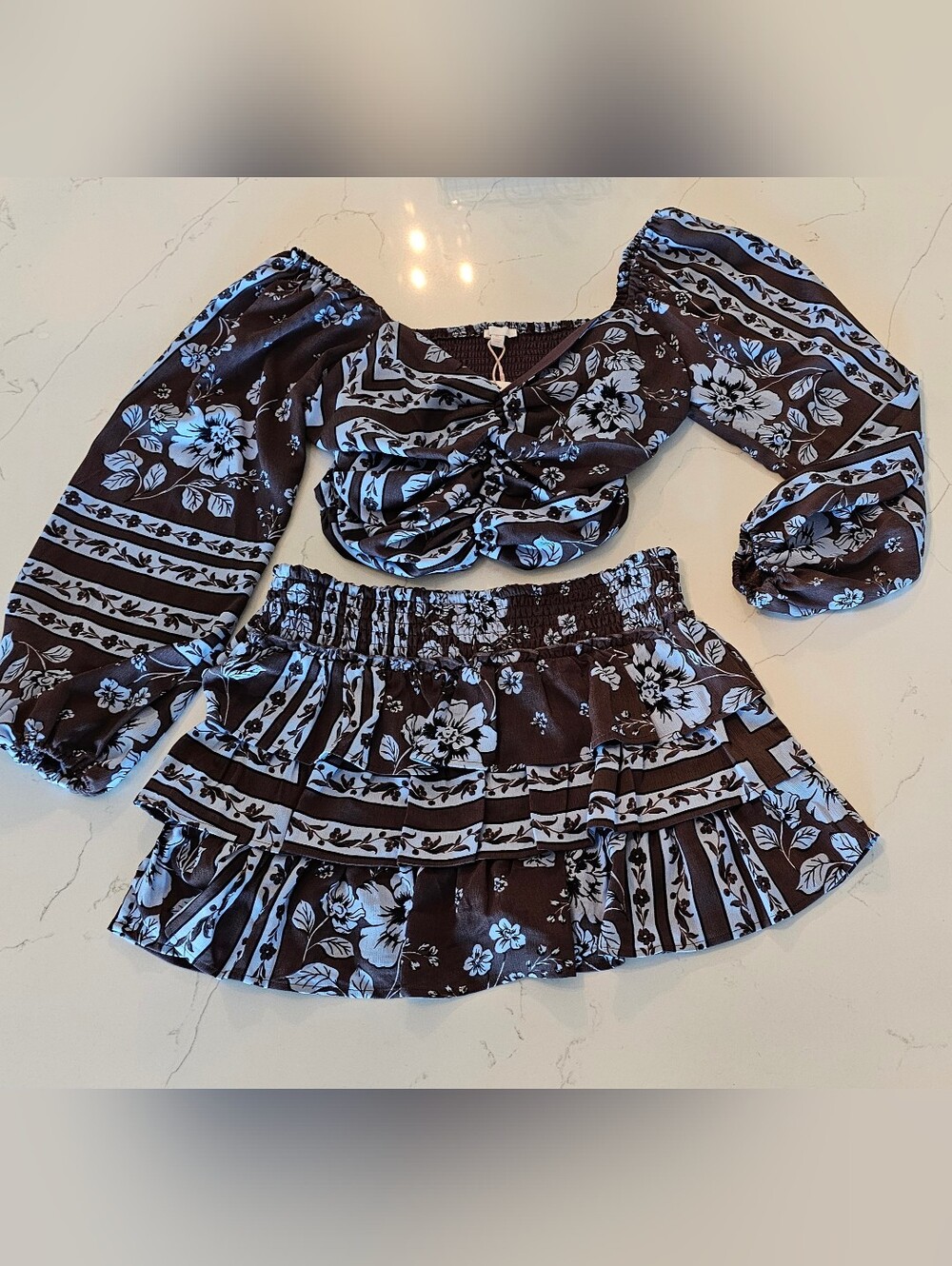 Gianni Bini Brown and White Floral Two-Piece Set